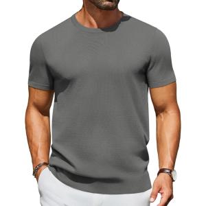 imageCOOFANDY Mens Crewneck Sweater Short Sleeve Casual Basic Tops Classic Fashion Knit Pullover TeesDark Grey