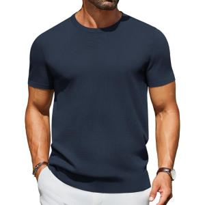 imageCOOFANDY Mens Crewneck Sweater Short Sleeve Casual Basic Tops Classic Fashion Knit Pullover TeesNavy Blue