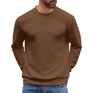 imageCOOFANDY Mens Crewneck Sweatshirts Long Sleeve Basic Pullover Shirts Twill Textured Soild Casual TopsBrown