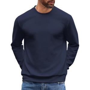 imageCOOFANDY Mens Crewneck Sweatshirts Long Sleeve Basic Pullover Shirts Twill Textured Soild Casual TopsDark Navy
