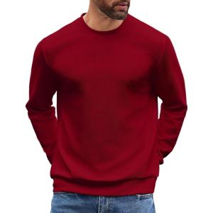 imageCOOFANDY Mens Crewneck Sweatshirts Long Sleeve Basic Pullover Shirts Twill Textured Soild Casual TopsRed