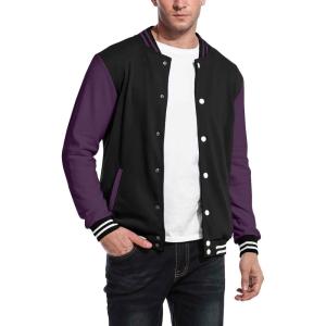 imageCOOFANDY Mens Fashion Varsity Jacket Causal Slim Fit Cotton Letterman Baseball Bomber JacketsBlack Purple