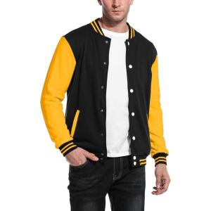 imageCOOFANDY Mens Fashion Varsity Jacket Causal Slim Fit Cotton Letterman Baseball Bomber JacketsNavyYellow