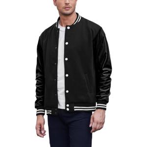 imageCOOFANDY Mens Fashion Varsity Jackets Leather Sleeve Slim Fit College Baseball Letterman Bomber CoatBlack
