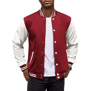 imageCOOFANDY Mens Fashion Varsity Jackets Leather Sleeve Slim Fit College Baseball Letterman Bomber CoatBurgundy