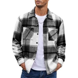 imageCOOFANDY Mens Flannel Shirts Casual Button Down Plaid Shirt Jacket Long Sleeve Fleece Shacket with PocketsBlack