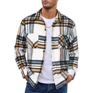 imageCOOFANDY Mens Flannel Shirts Casual Button Down Plaid Shirt Jacket Long Sleeve Fleece Shacket with PocketsWhite Blue