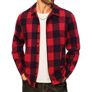 imageCOOFANDY Mens Flannel Shirts Casual Button Down Plaid Shirt Jacket Long Sleeve Fleece ShacketRedblack Plaid