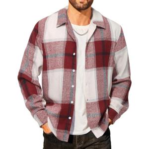 imageCOOFANDY Mens Flannel Shirts Casual Button Down Plaid Shirt Jacket Long Sleeve Fleece ShacketRedwhite Plaid