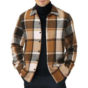 imageCOOFANDY Mens Flannel Shirts Casual Button Down Plaid Shirt Jacket Long Sleeve Fleece ShacketYellowgrey Plaid