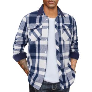 imageCOOFANDY Mens Flannel Shirts Long Sleeve Fleece Plaid Jacket Casual Stylish Button Down Shirts with PocketsBlue
