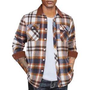 imageCOOFANDY Mens Flannel Shirts Long Sleeve Fleece Plaid Jacket Casual Stylish Button Down Shirts with PocketsBrown
