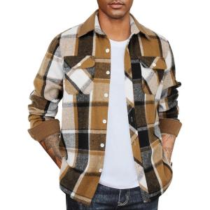 imageCOOFANDY Mens Flannel Shirts Long Sleeve Fleece Plaid Jacket Casual Stylish Button Down Shirts with PocketsKhaki