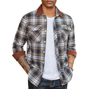 imageCOOFANDY Mens Flannel Shirts Long Sleeve Fleece Plaid Jacket Casual Stylish Button Down Shirts with PocketsNavy