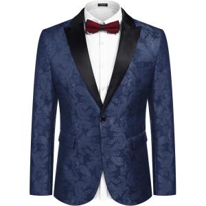 imageCOOFANDY Mens Floral Paisley Formal Tuxedo Suit Jacket Dress Dinner Party Prom Weeding BlazerNavy Blue