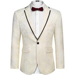 imageCOOFANDY Mens Floral Suit Jacket Embroidered Wedding Blazer Party Dinner TuxedoLight Yellowpattern1