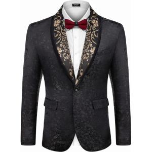 imageCOOFANDY Mens Floral Suit Jacket Shawl Lapel Slim Fit Stylish Blazer Dress Suit Prom Party Wedding Blazer
