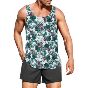 imageCOOFANDY Mens Floral Tank Top Sleeveless Tees All Over Print Casual Sport TShirts Hawaii Beach VacationGreen