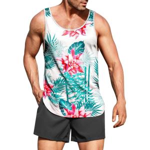 imageCOOFANDY Mens Floral Tank Top Sleeveless Tees All Over Print Casual Sport TShirts Hawaii Beach VacationWhite