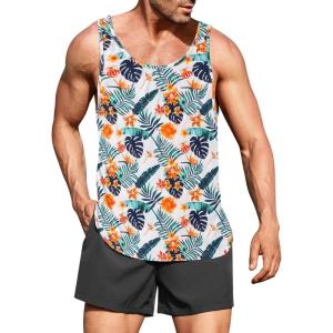imageCOOFANDY Mens Floral Tank Top Sleeveless Tees All Over Print Casual Sport TShirts Hawaii Beach VacationWhite02