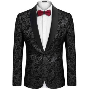 imageCOOFANDY Mens Floral Tuxedo Jacket Jacquard Suit Jacket Slim Fit Blazer for Wedding Prom DinnerBlack