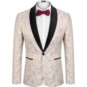 imageCOOFANDY Mens Floral Tuxedo Jacket Jacquard Suit Jacket Slim Fit Blazer for Wedding Prom DinnerType02champagne