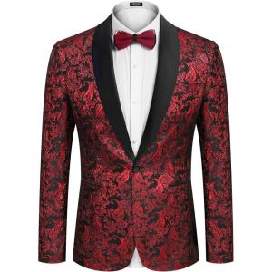 imageCOOFANDY Mens Floral Tuxedo Jacket Jacquard Suit Jacket Slim Fit Blazer for Wedding Prom DinnerType02wine Red