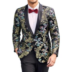 imageCOOFANDY Mens Floral Tuxedo Jacket Luxury Embroidered Stylish Suit Blazer Jacket for Wedding Party DinnerBlack