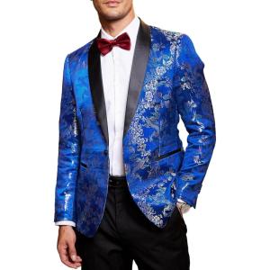 imageCOOFANDY Mens Floral Tuxedo Jacket Luxury Embroidered Stylish Suit Blazer Jacket for Wedding Party DinnerBlue