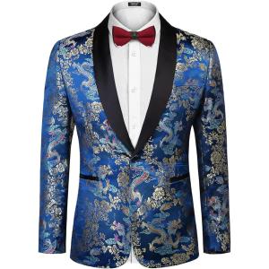 imageCOOFANDY Mens Floral Tuxedo Jacket Luxury Embroidered Stylish Suit Blazer Jacket for Wedding Party DinnerDark Blue