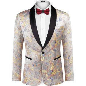 imageCOOFANDY Mens Floral Tuxedo Jacket Luxury Embroidered Stylish Suit Blazer Jacket for Wedding Party DinnerLuxurysilver