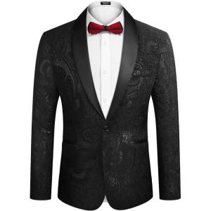 imageCOOFANDY Mens Floral Tuxedo Jacket Luxury Embroidered Wedding Blazer Dress Suit for Party DinnerBlack
