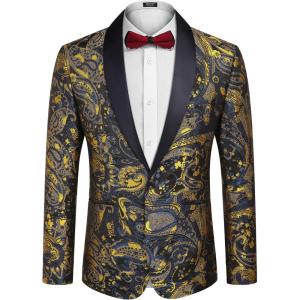 imageCOOFANDY Mens Floral Tuxedo Jacket Luxury Embroidered Wedding Blazer Dress Suit for Party DinnerBlackgold