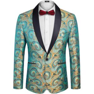 imageCOOFANDY Mens Floral Tuxedo Jacket Luxury Embroidered Wedding Blazer Dress Suit for Party DinnerLake Blue
