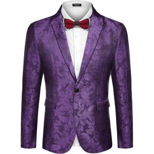 imageCOOFANDY Mens Floral Tuxedo Jacket Paisley Notch Lapel Stylish Suit Blazer Jacket for Wedding Dinner Prom Party