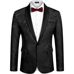 imageCOOFANDY Mens Floral Tuxedo Jacket Paisley Shawl Lapel Stylish Suit Blazer Jacket for Wedding Dinner Party PromBlack