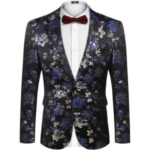 imageCOOFANDY Mens Floral Tuxedo Jackets Slim Fit Suit Blazer Jacket for Wedding Dinner PromBlue