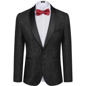 imageCOOFANDY Mens Floral Tuxedo Suit Jacket Slim Fit Dinner Jacket Party Prom Wedding Blazer JacketsBlack Paisley Pattern Jacquard 