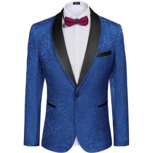 imageCOOFANDY Mens Floral Tuxedo Suit Jacket Slim Fit Dinner Jacket Party Prom Wedding Blazer JacketsBlue Jacquard 