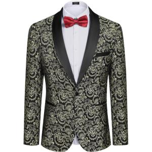 imageCOOFANDY Mens Floral Tuxedo Suit Jacket Slim Fit Dinner Jacket Party Prom Wedding Blazer JacketsGolden Paisley Pattern