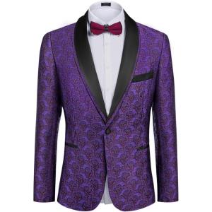 imageCOOFANDY Mens Floral Tuxedo Suit Jacket Slim Fit Dinner Jacket Party Prom Wedding Blazer JacketsPurple