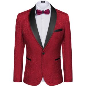 imageCOOFANDY Mens Floral Tuxedo Suit Jacket Slim Fit Dinner Jacket Party Prom Wedding Blazer JacketsRed