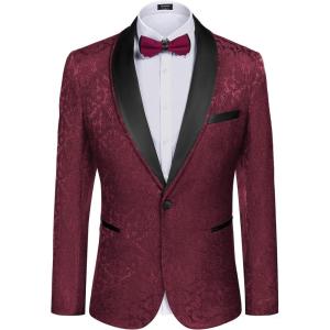 imageCOOFANDY Mens Floral Tuxedo Suit Jacket Slim Fit Dinner Jacket Party Prom Wedding Blazer JacketsWine Red