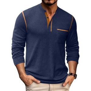 imageCOOFANDY Mens Henley Long Sleeve Shirts Casual Button TShirt Pullover Basic Tees with PocketA Navy Blue