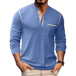 imageCOOFANDY Mens Henley Long Sleeve Shirts Casual Button TShirt Pullover Basic Tees with PocketBlue