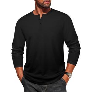imageCOOFANDY Mens Henley Shirt Long Sleeve Casual Stretch Solid TShirts Fashion Pullover Lightweight Fall TopsBlack