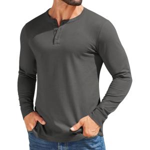 imageCOOFANDY Mens Henley Shirts Cotton Long Sleeve V Neck Button Basic Tees Plain Casual PulloverDark Grey