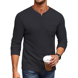 imageCOOFANDY Mens Henley Shirts Long Sleeve Basic Waffle Pique Pullover TShirt with PocketNavy Blue