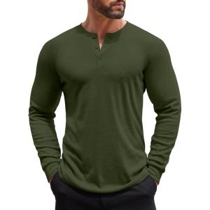 imageCOOFANDY Mens Henley Shirts Long Sleeve Button TShirt Lightweight Fashion Casual Pullover ShirtArmy Green