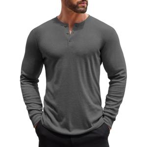 imageCOOFANDY Mens Henley Shirts Long Sleeve Button TShirt Lightweight Fashion Casual Pullover ShirtDark Grey